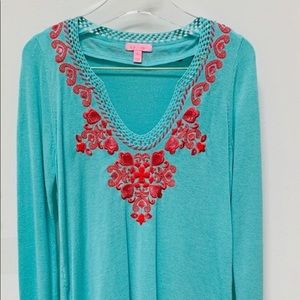 Lilly Pulitzer Turquoise Embroider Tunic Sweater
